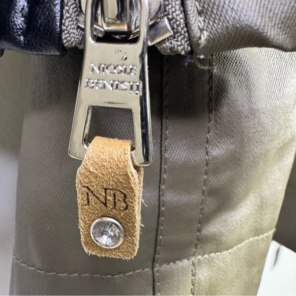 Nicole Benisti Green & Black Faux Leather Moto Biker Jacket Size XL - Picture 5 of 10